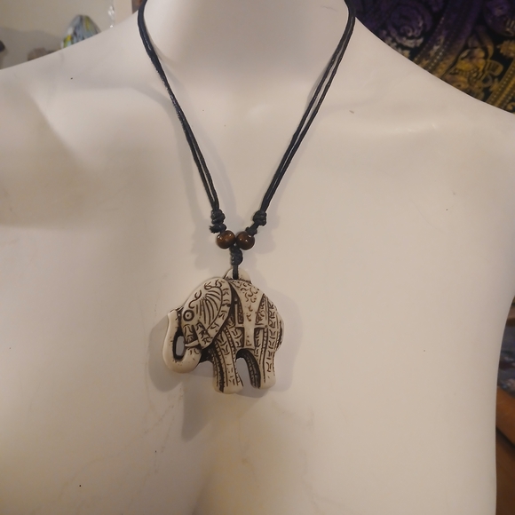 Elephant Pendant Necklace with Black Cord - Picture 2 of 2